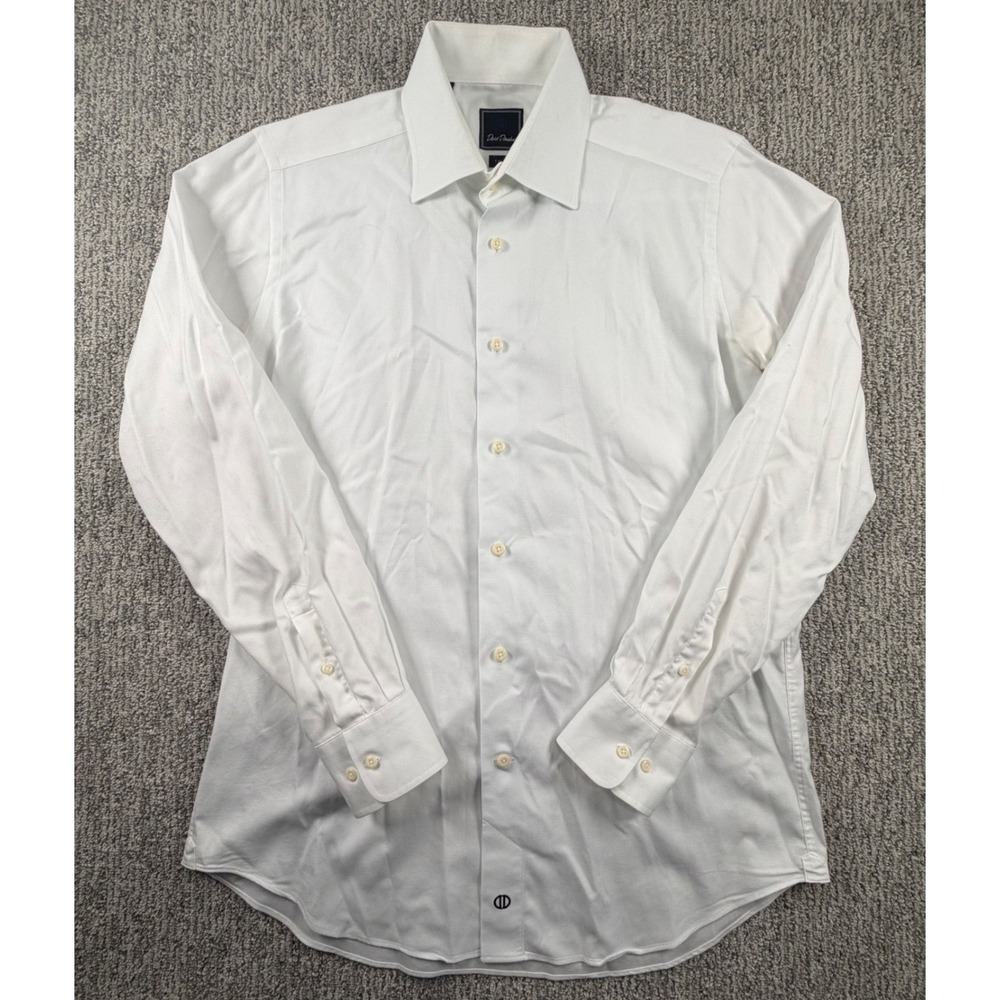 David Donahue Dress Shirt Men 16 34/35 White Trim Fit Cotton Textured LS